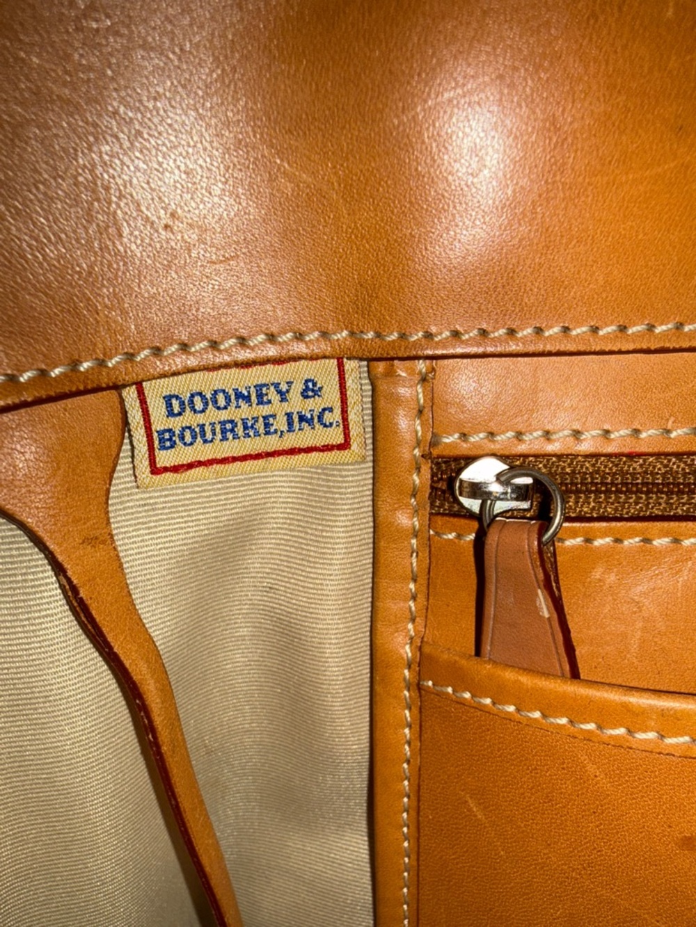 Vintage Dooney & Bourke Brown Canvas Monogram Tote Bag Tan Leather Trim - Picture 13 of 16